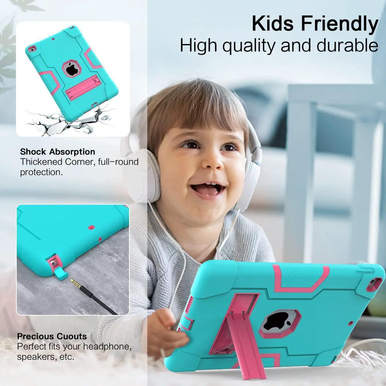 Alt view image 4 of 7 - Case for ipad 9th Generation/iPad 8th Generation/iPad 7th Generation, Slim Heavy Duty Shockproof Rugged Protective Case with Built-in Stand for iPad 10.2 inch 2021/2020/2019 Teal/Blue