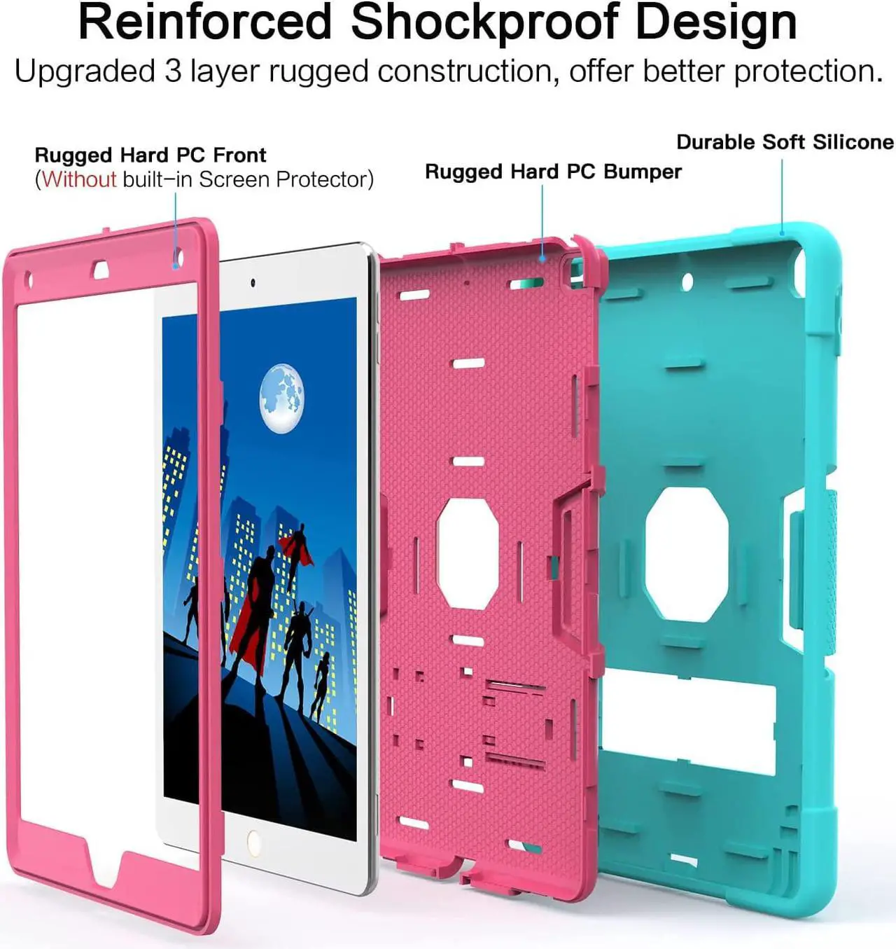 Alt view image 3 of 7 - Case for ipad 9th Generation/iPad 8th Generation/iPad 7th Generation, Slim Heavy Duty Shockproof Rugged Protective Case with Built-in Stand for iPad 10.2 inch 2021/2020/2019 Teal/Blue
