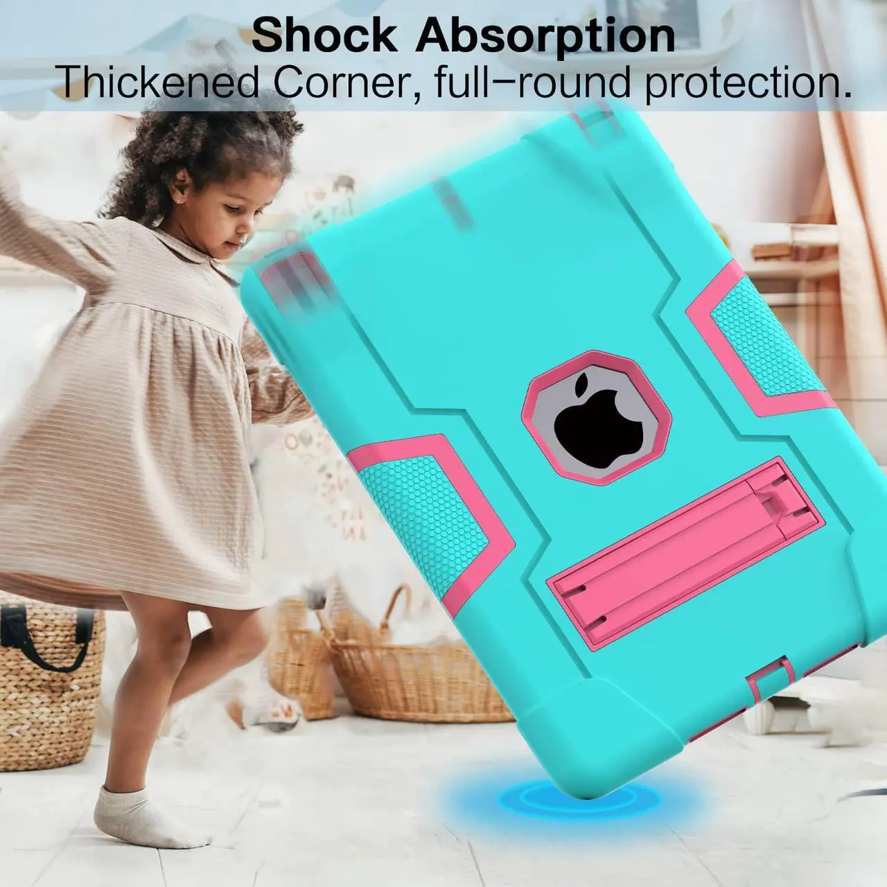 Alt view image 7 of 7 - Case for ipad 9th Generation/iPad 8th Generation/iPad 7th Generation, Slim Heavy Duty Shockproof Rugged Protective Case with Built-in Stand for iPad 10.2 inch 2021/2020/2019 Teal/Blue