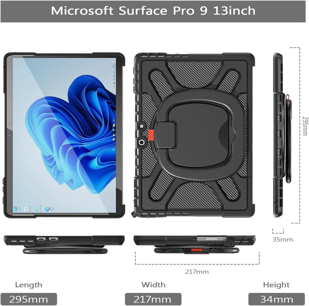 Alt view image 7 of 7 - Protective Case for Microsoft Surface Pro 9 13 inch 2022, Heavy Duty Shockproof Cover with Kickstand, Universal Stylus Pen and Hand Strap, Compatible with Type Cover Keyboard