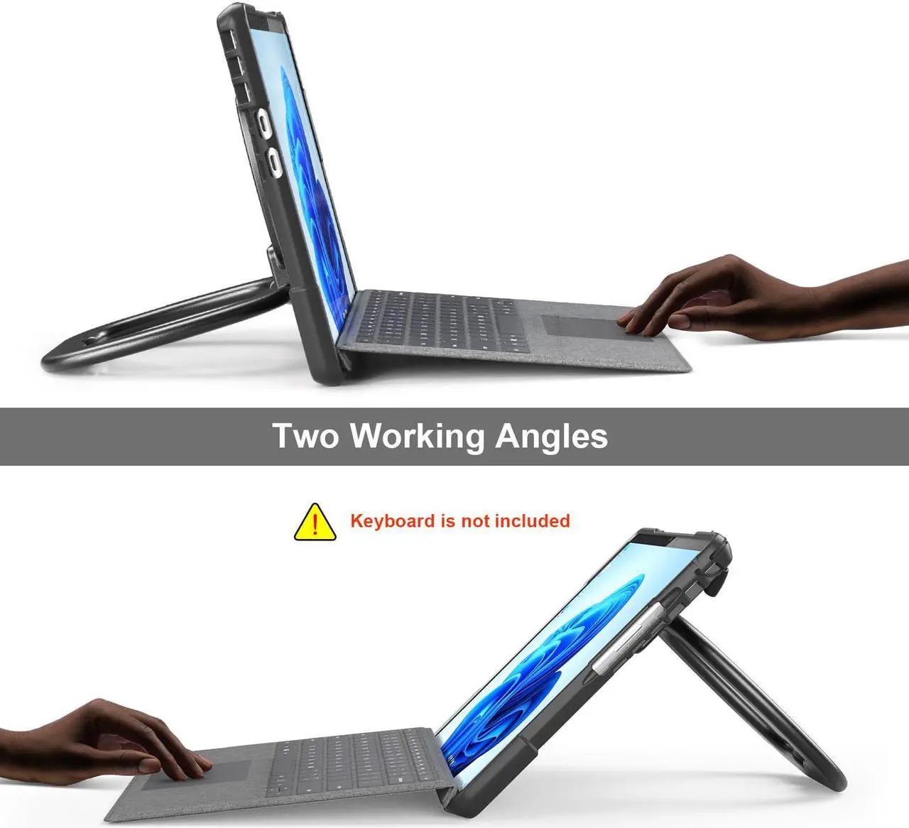 Alt view image 3 of 7 - Protective Case for Microsoft Surface Pro 9 13 inch 2022, Heavy Duty Shockproof Cover with Kickstand, Universal Stylus Pen and Hand Strap, Compatible with Type Cover Keyboard