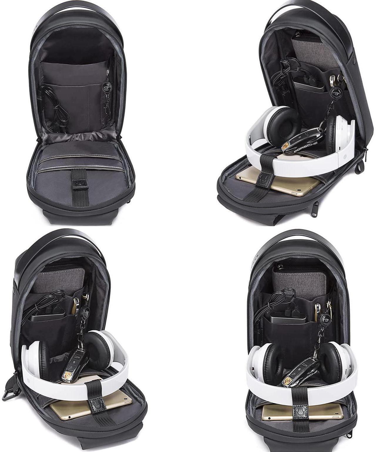 Alt view image 7 of 7 - Sling Bag, Waterproof Men Chest Bag Leather Shoulder bags Crossbody Sling Backpack Large Capacity Travel Messenger Bag