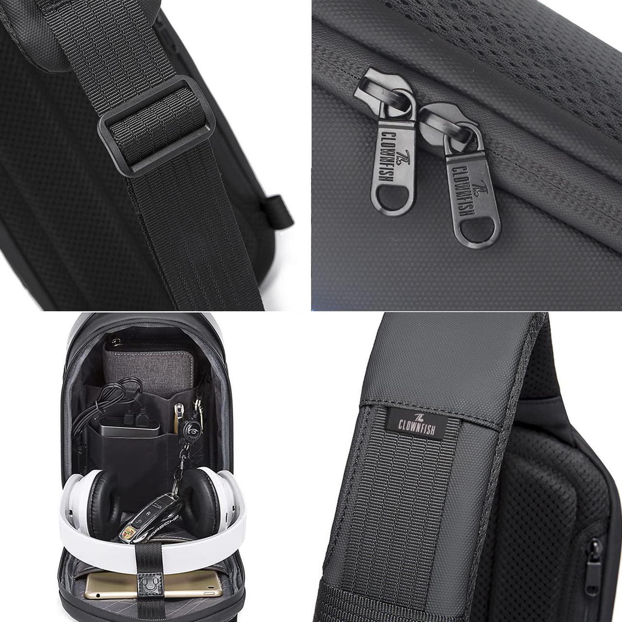 Alt view image 6 of 7 - Sling Bag, Waterproof Men Chest Bag Leather Shoulder bags Crossbody Sling Backpack Large Capacity Travel Messenger Bag