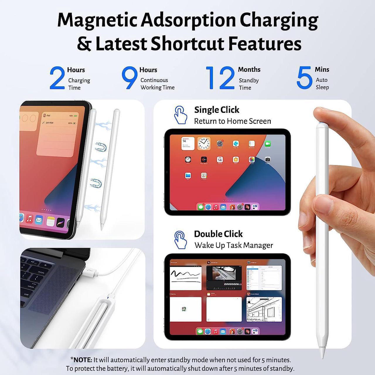 Alt view image 4 of 6 - Stylus Pen for iPad with Wireless Charging - Active Apple Pencil Compatible with iPad Pro 11/12.9, iPad 6/7/8/9/10th Gen, iPad Air 3/4/5 Gen, iPad Mini 5/6th Gen for Precise Writing/Drawing