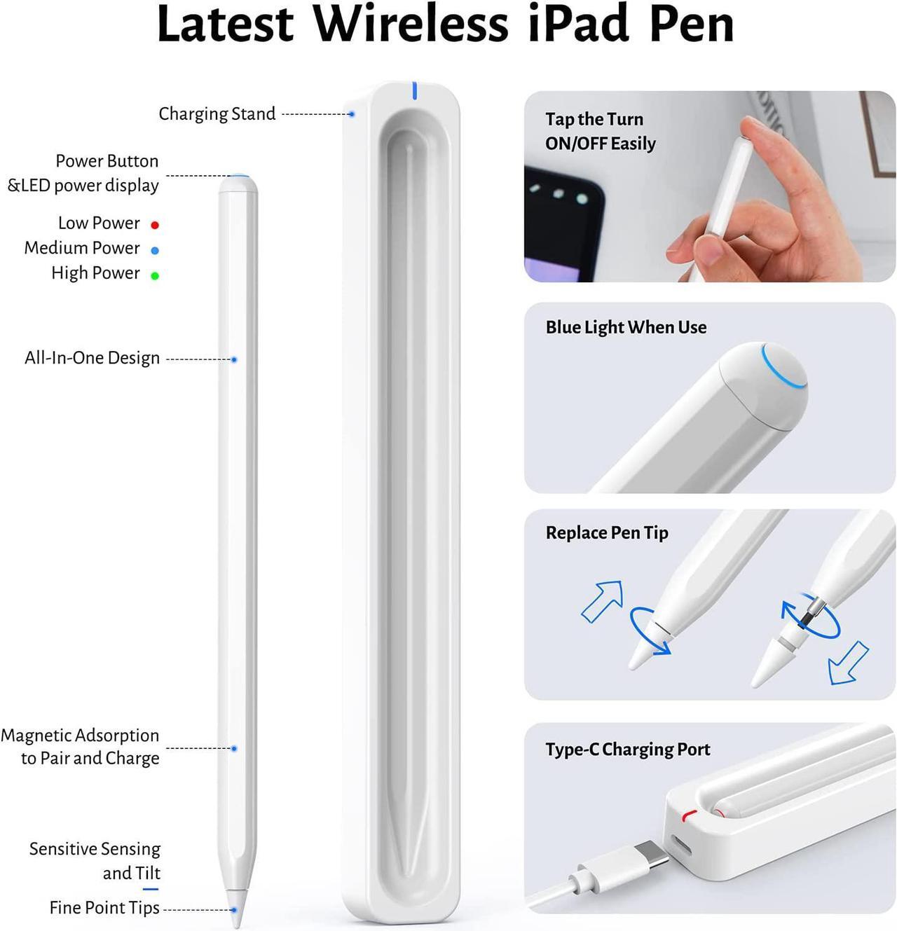 Alt view image 6 of 6 - Stylus Pen for iPad with Wireless Charging - Active Apple Pencil Compatible with iPad Pro 11/12.9, iPad 6/7/8/9/10th Gen, iPad Air 3/4/5 Gen, iPad Mini 5/6th Gen for Precise Writing/Drawing
