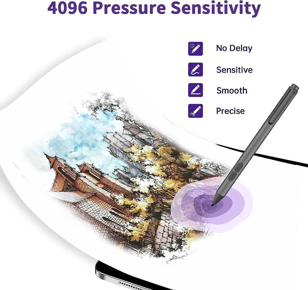 Alt view image 3 of 7 - Stylus Pen for Microsoft Surface, [Upgraded] 4096 Pressure Sensitivity Palm Rejection Stylus, Compatible with New Surface Pro 9 & Pro 8/Laptop 5/Surface Studio 2+,AAAA Battery, 3 Pen Tips Black