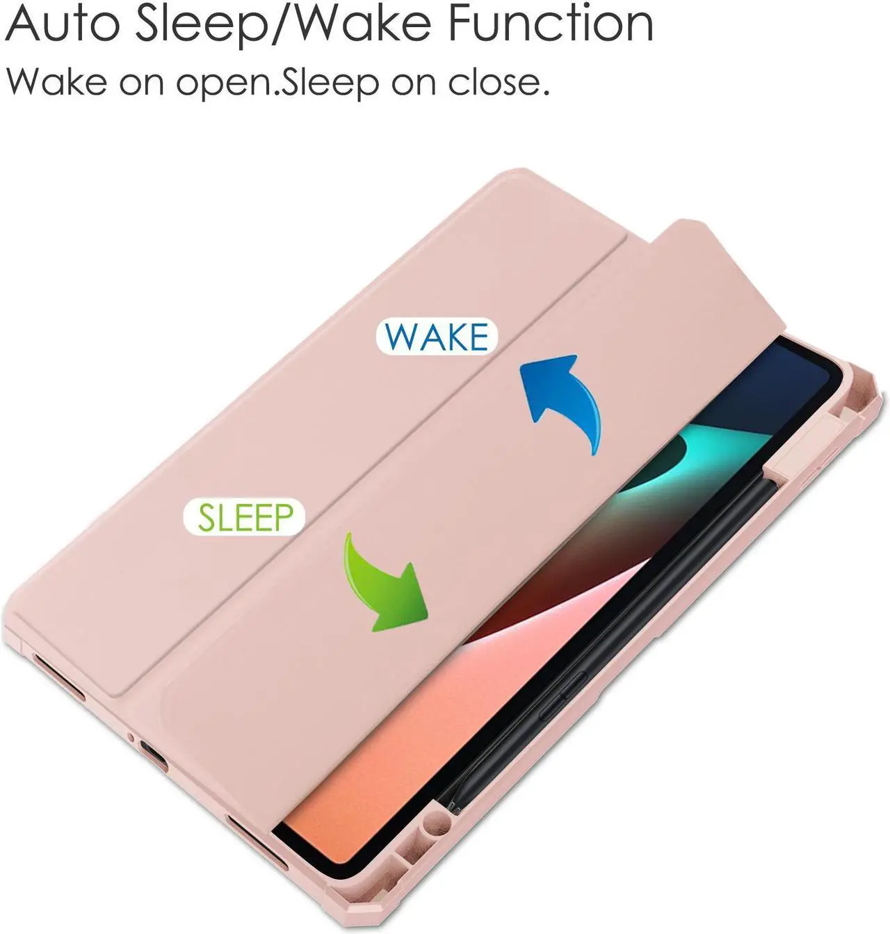 Alt view image 4 of 7 - Case For Xiaomi Pad 5 / Pad 5 Pro 11 Inch, Transparent Hard Back Cover Trifold Smart Stand Cover with Pen Holder, Stylus Pen, Auto Wake/Sleep Rose Gold
