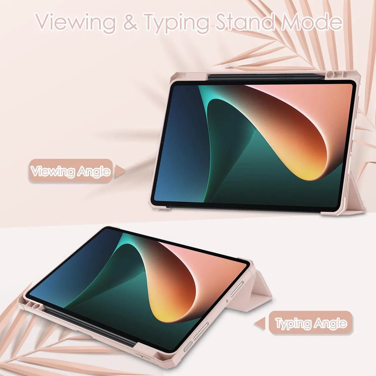 Alt view image 2 of 7 - Case For Xiaomi Pad 5 / Pad 5 Pro 11 Inch, Transparent Hard Back Cover Trifold Smart Stand Cover with Pen Holder, Stylus Pen, Auto Wake/Sleep Rose Gold