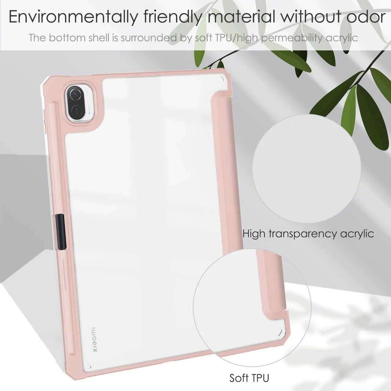 Alt view image 7 of 7 - Case For Xiaomi Pad 5 / Pad 5 Pro 11 Inch, Transparent Hard Back Cover Trifold Smart Stand Cover with Pen Holder, Stylus Pen, Auto Wake/Sleep Rose Gold