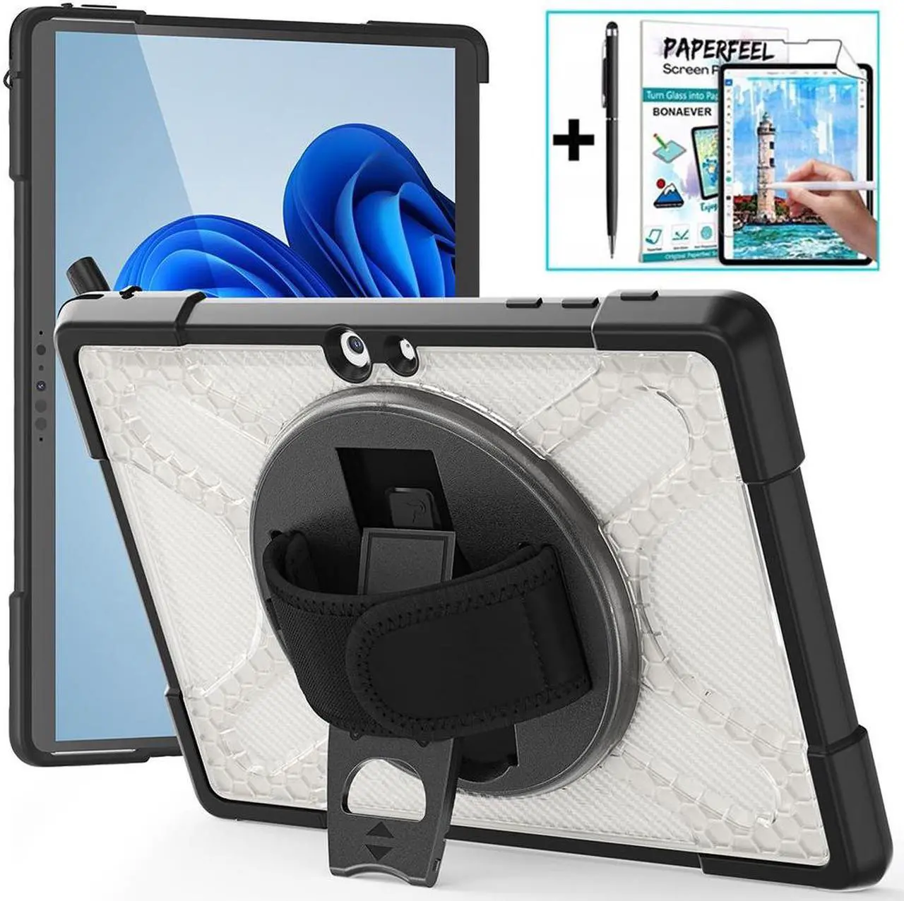 Main image of Case For Microsoft Surface Go 3 2021 / Surface Go 2 2020 / Surface Go 2018, Heavy Duty Shockproof Cover with Kickstand, Hand Strap, 2 in 1 Pen Holder, Stylus Pen, Compatible with Type Cover Keyboard
