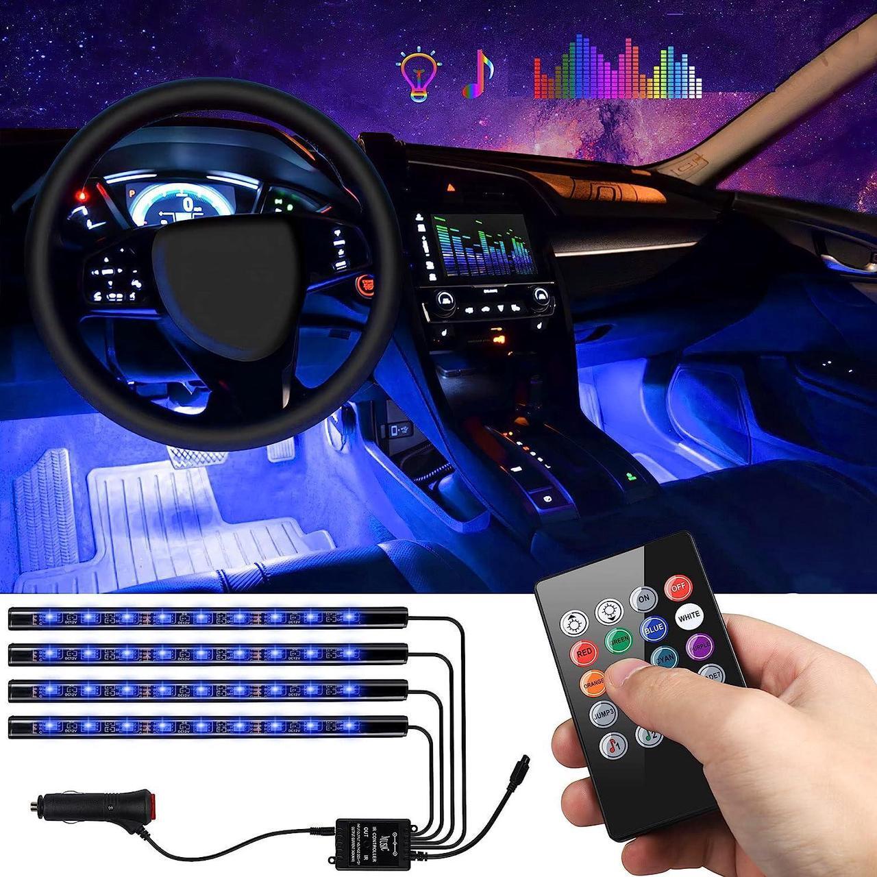 Main image of Car Interior Lights 4pcs 36 LED Car Floor Atmosphere Glow Neon lights Multi-Color Music Car LED Strip Lights Decorative Underdash Lighting Kit with Sound Active function Wireless Remote Control DC 12V
