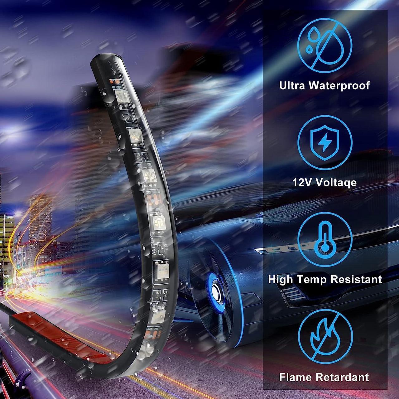 Alt view image 4 of 7 - Car Interior Lights 4pcs 36 LED Car Floor Atmosphere Glow Neon lights Multi-Color Music Car LED Strip Lights Decorative Underdash Lighting Kit with Sound Active function Wireless Remote Control DC 12V