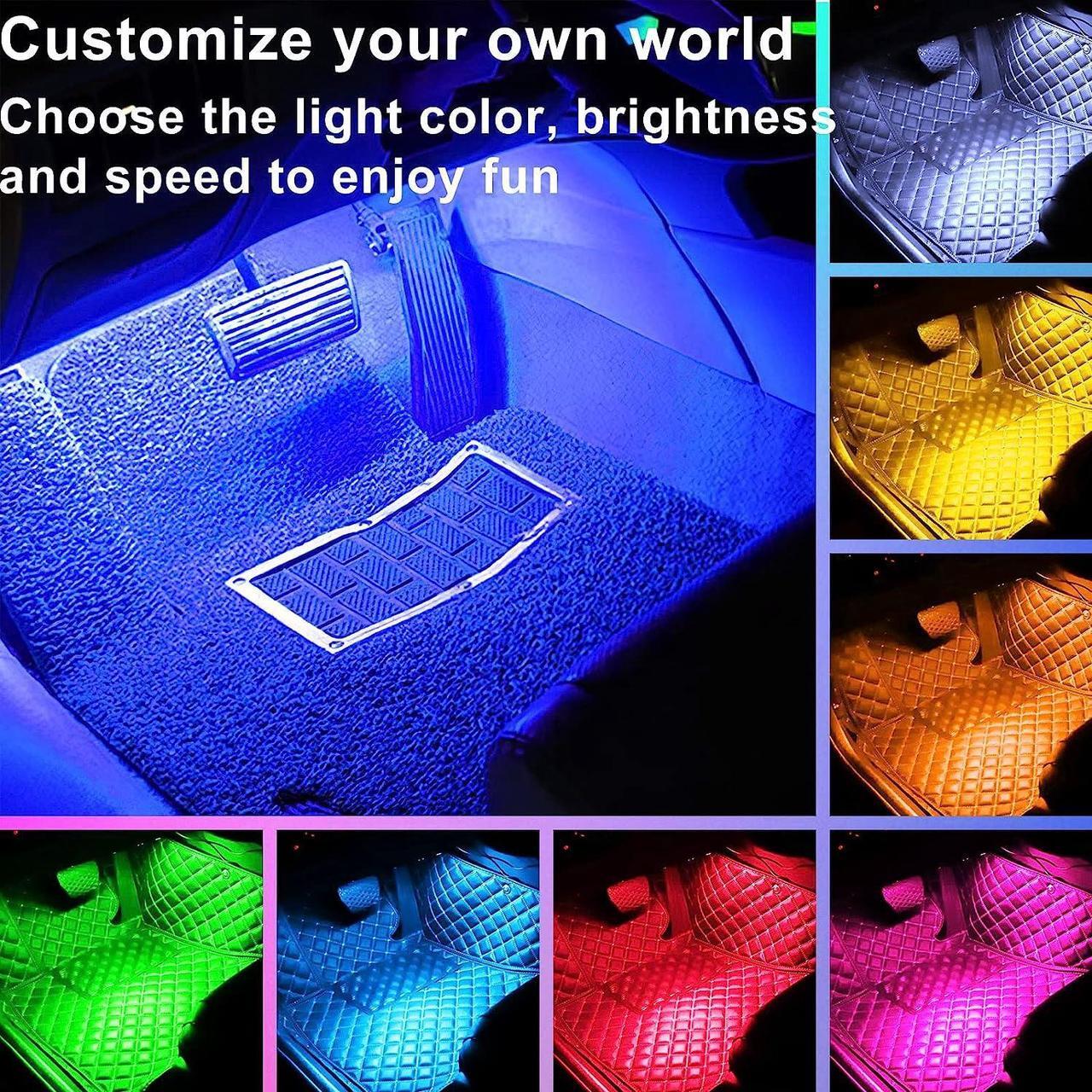 Alt view image 2 of 7 - Car Interior Lights 4pcs 36 LED Car Floor Atmosphere Glow Neon lights Multi-Color Music Car LED Strip Lights Decorative Underdash Lighting Kit with Sound Active function Wireless Remote Control DC 12V