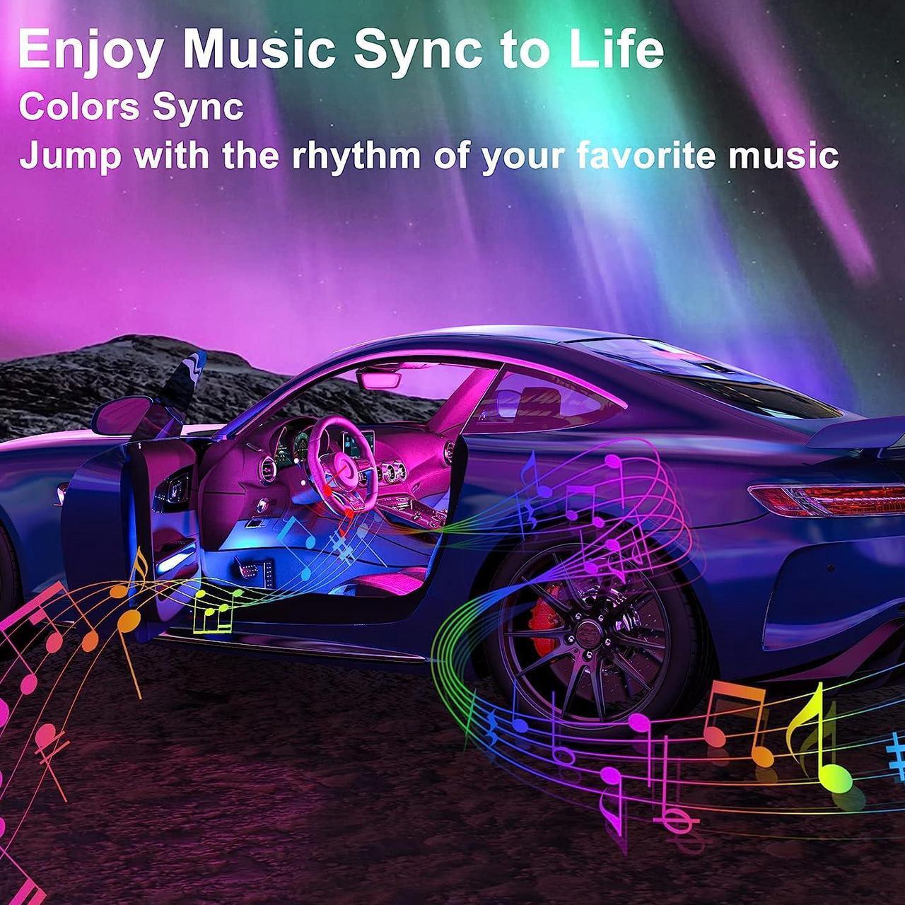 Alt view image 3 of 7 - Car Interior Lights 4pcs 36 LED Car Floor Atmosphere Glow Neon lights Multi-Color Music Car LED Strip Lights Decorative Underdash Lighting Kit with Sound Active function Wireless Remote Control DC 12V