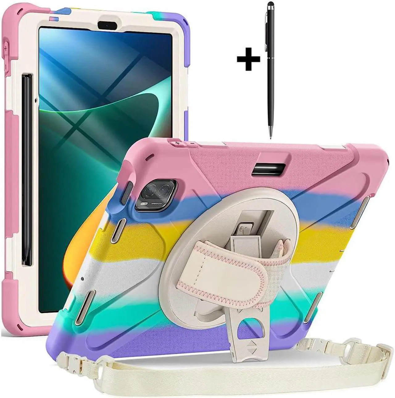 Main image of Protective Case for Xiaomi Mi Pad 5 / Mi Pad 5 Pro 11 inch 2021 with Pencil Holder & Kickstand, Portable ShockProof Cover with Rotatable Handle, Shoulder Strap, Stylus Pen Pink