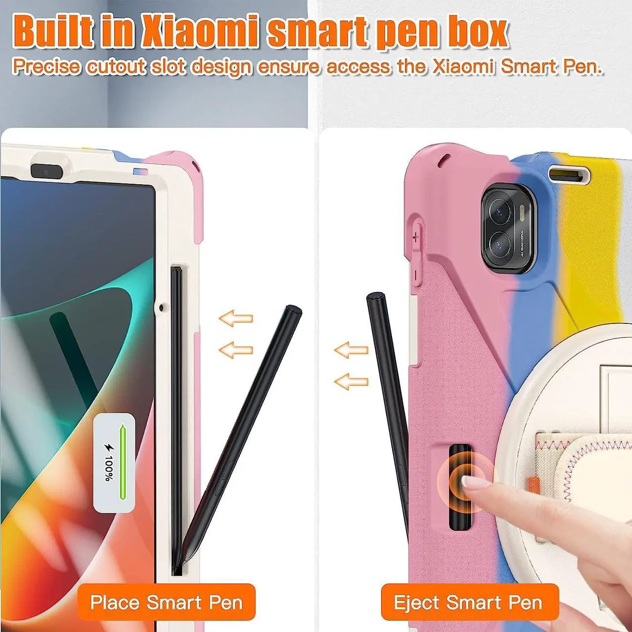 Alt view image 2 of 7 - Protective Case for Xiaomi Mi Pad 5 / Mi Pad 5 Pro 11 inch 2021 with Pencil Holder & Kickstand, Portable ShockProof Cover with Rotatable Handle, Shoulder Strap, Stylus Pen Pink