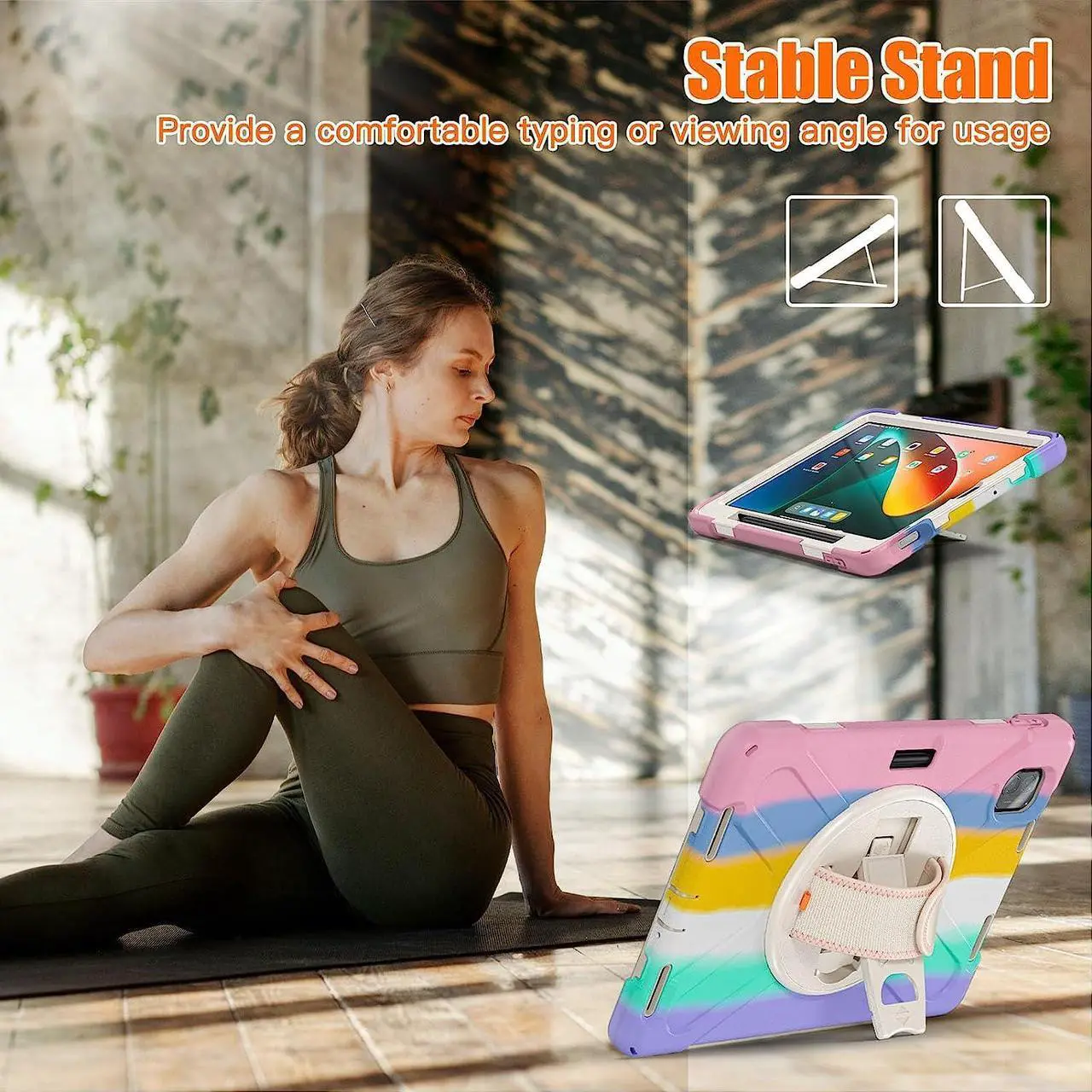 Alt view image 5 of 7 - Protective Case for Xiaomi Mi Pad 5 / Mi Pad 5 Pro 11 inch 2021 with Pencil Holder & Kickstand, Portable ShockProof Cover with Rotatable Handle, Shoulder Strap, Stylus Pen Pink