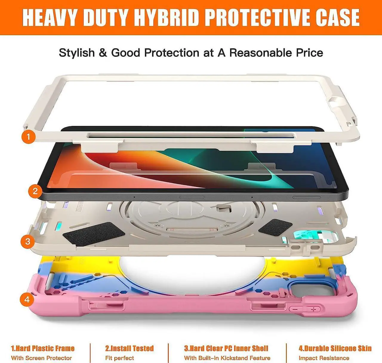 Alt view image 7 of 7 - Protective Case for Xiaomi Mi Pad 5 / Mi Pad 5 Pro 11 inch 2021 with Pencil Holder & Kickstand, Portable ShockProof Cover with Rotatable Handle, Shoulder Strap, Stylus Pen Pink