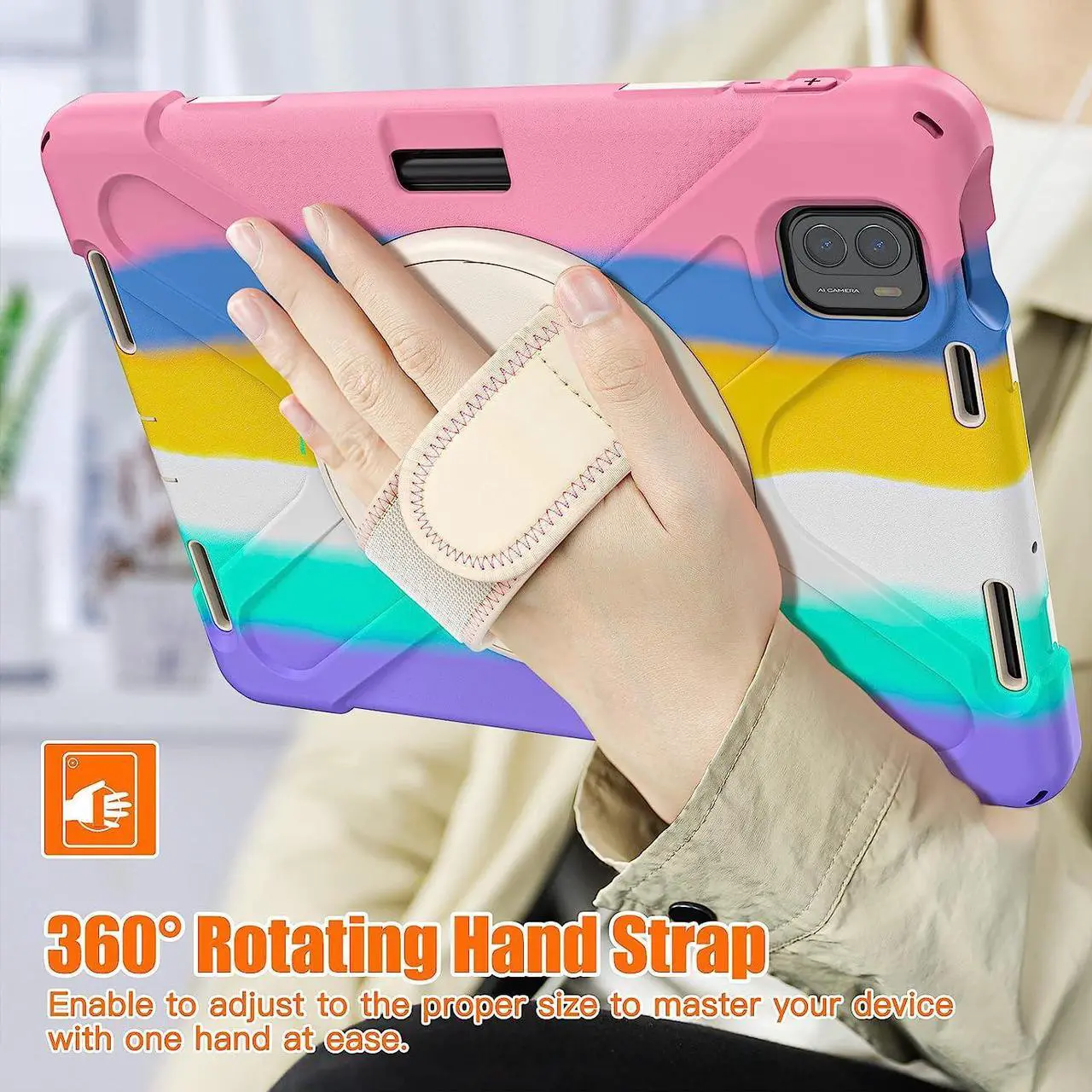 Alt view image 3 of 7 - Protective Case for Xiaomi Mi Pad 5 / Mi Pad 5 Pro 11 inch 2021 with Pencil Holder & Kickstand, Portable ShockProof Cover with Rotatable Handle, Shoulder Strap, Stylus Pen Pink