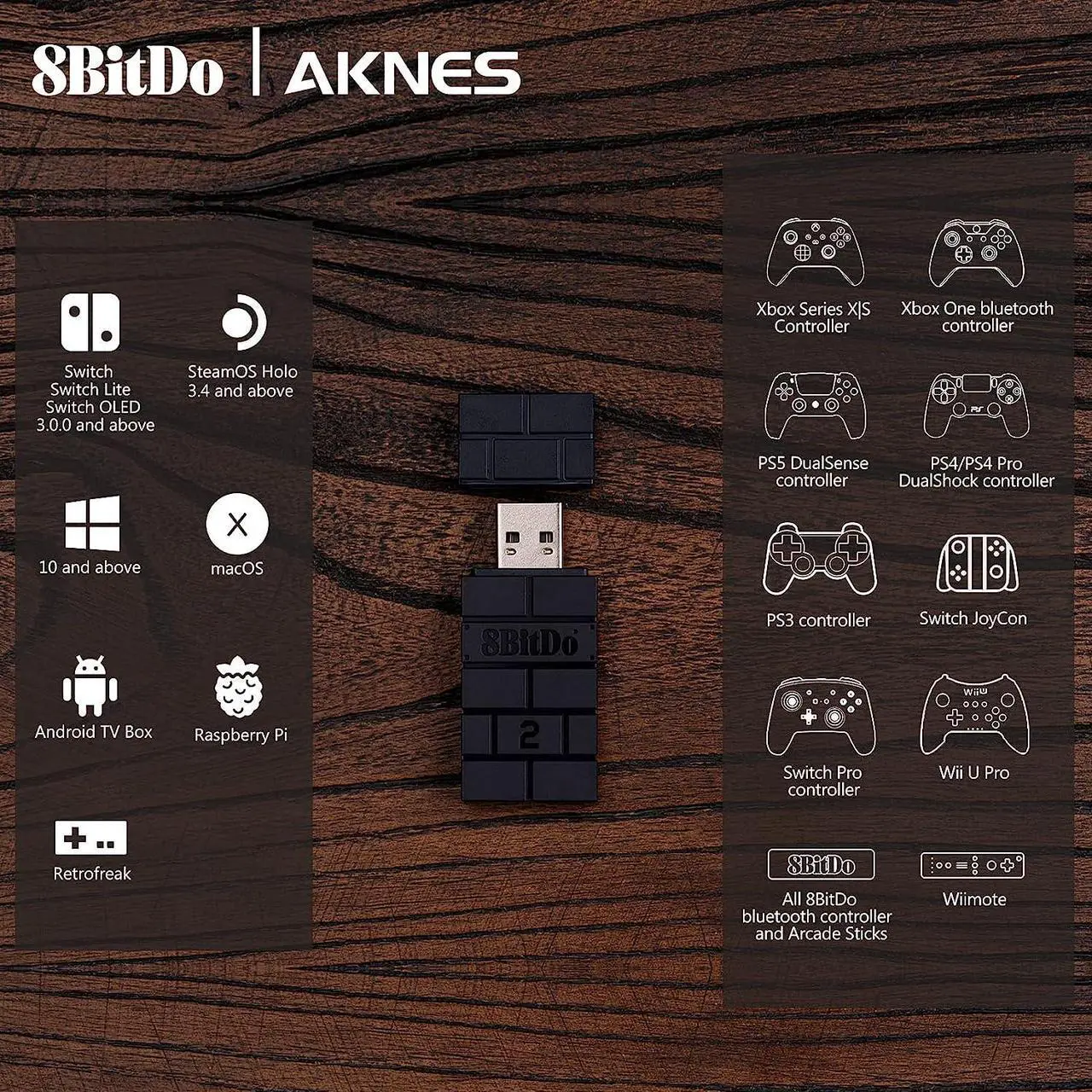 Alt view image 2 of 6 - 8BitDo USB Wireless Controller Adapter 2 Converter Dongle for Switch/Switch OLED,Steam Deck,Windows,Raspberry Pi, macOS, PS5/PS4/PS3 Controller,Xbox Series X/S,Xbox One Bluetooth Controller, OTG Cable