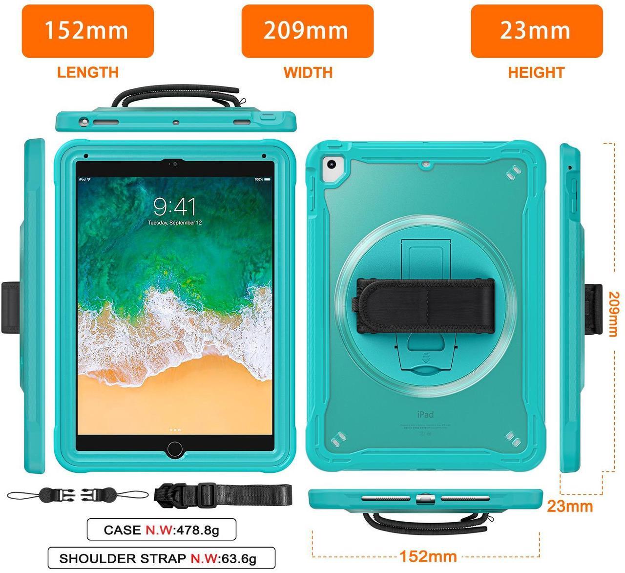 Alt view image 7 of 7 - Case For iPad 6th 5th Generation, iPad 9.7 Inch 2018 2017, iPad Air 2, iPad Pro 9.7 Shcokproof Cover with Transparent Back, Pencil Holder, Rotating Stand, Hand/Shoulder Strap, Stylus Pen Light Blue