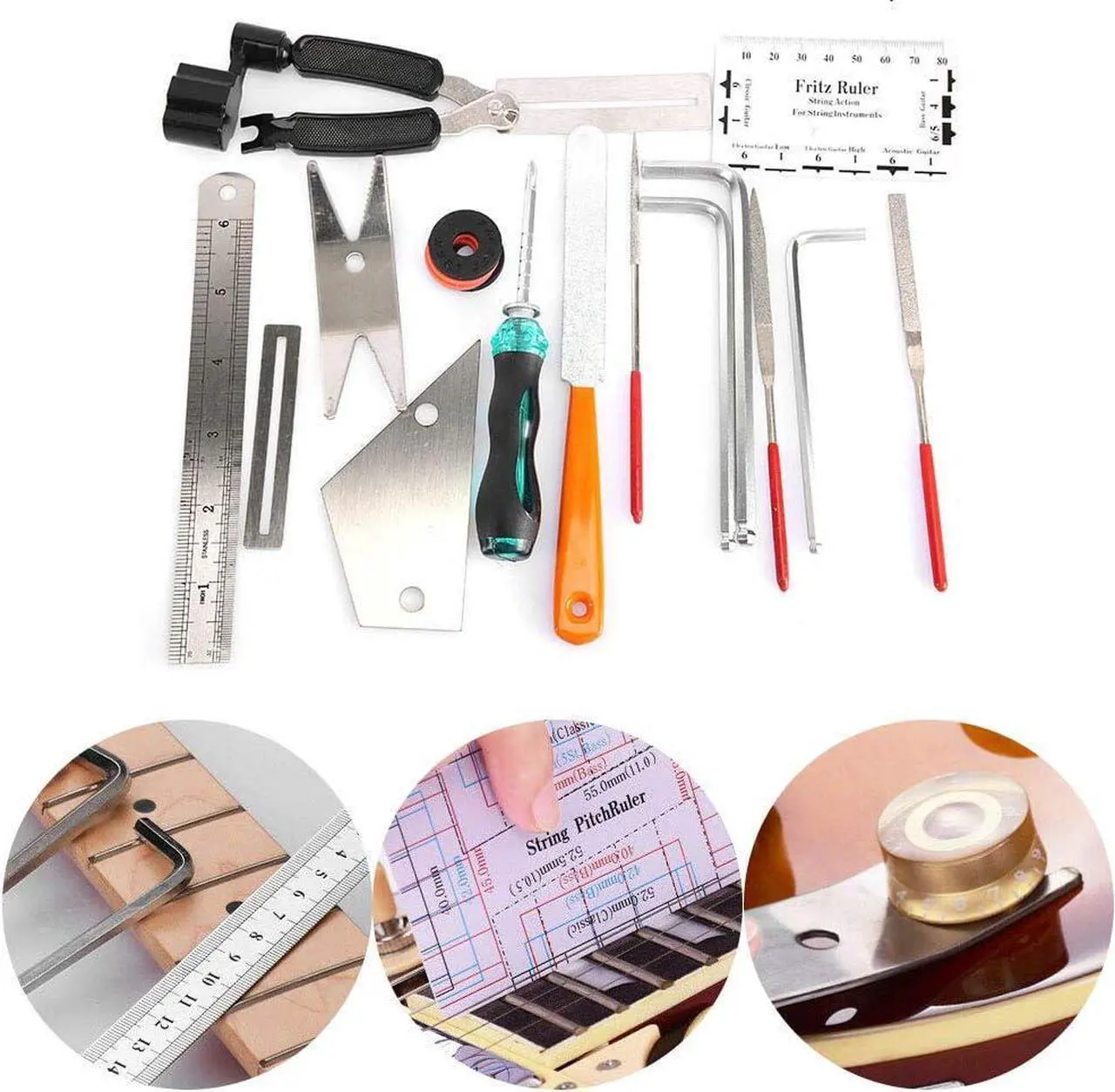 Alt view image 6 of 7 - Guitar Repairing Tools, Hex Wrench Instrument Maintenance Tool Kit Gauge Measuring Accessories Gift for Mandolins for Ukulele for Craftsmen for Bass