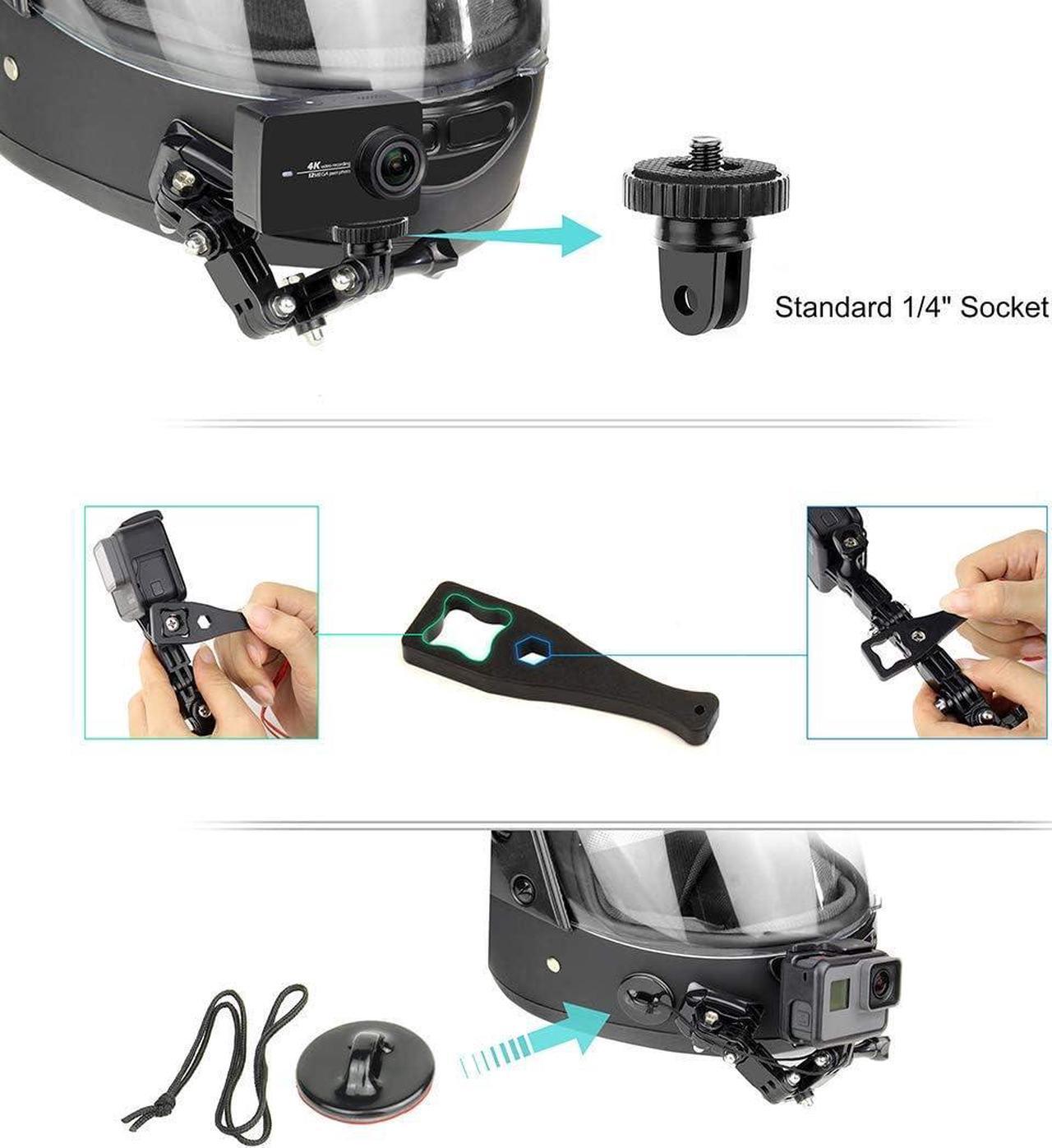 Alt view image 6 of 7 - Motorcycle Helmet Chin Mount Kits for GoPro Hero 12 11 10 9 8 7 6 5 4 Hero Session, AKASO, SJCAM, Yi Action Camera Includes Adhesive Pads Flat Curved J-Hook Mount