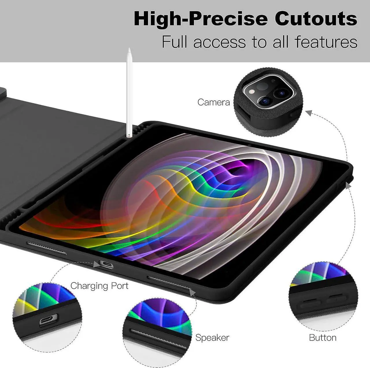 Alt view image 4 of 7 - Keyboard Case for iPad Pro 12.9 inch 2022 2021 2020 2018 6th / 5th / 4th / 3th Generation, Slim Protective Cover with Wireless Detachable Keyboard, Pencil Holder