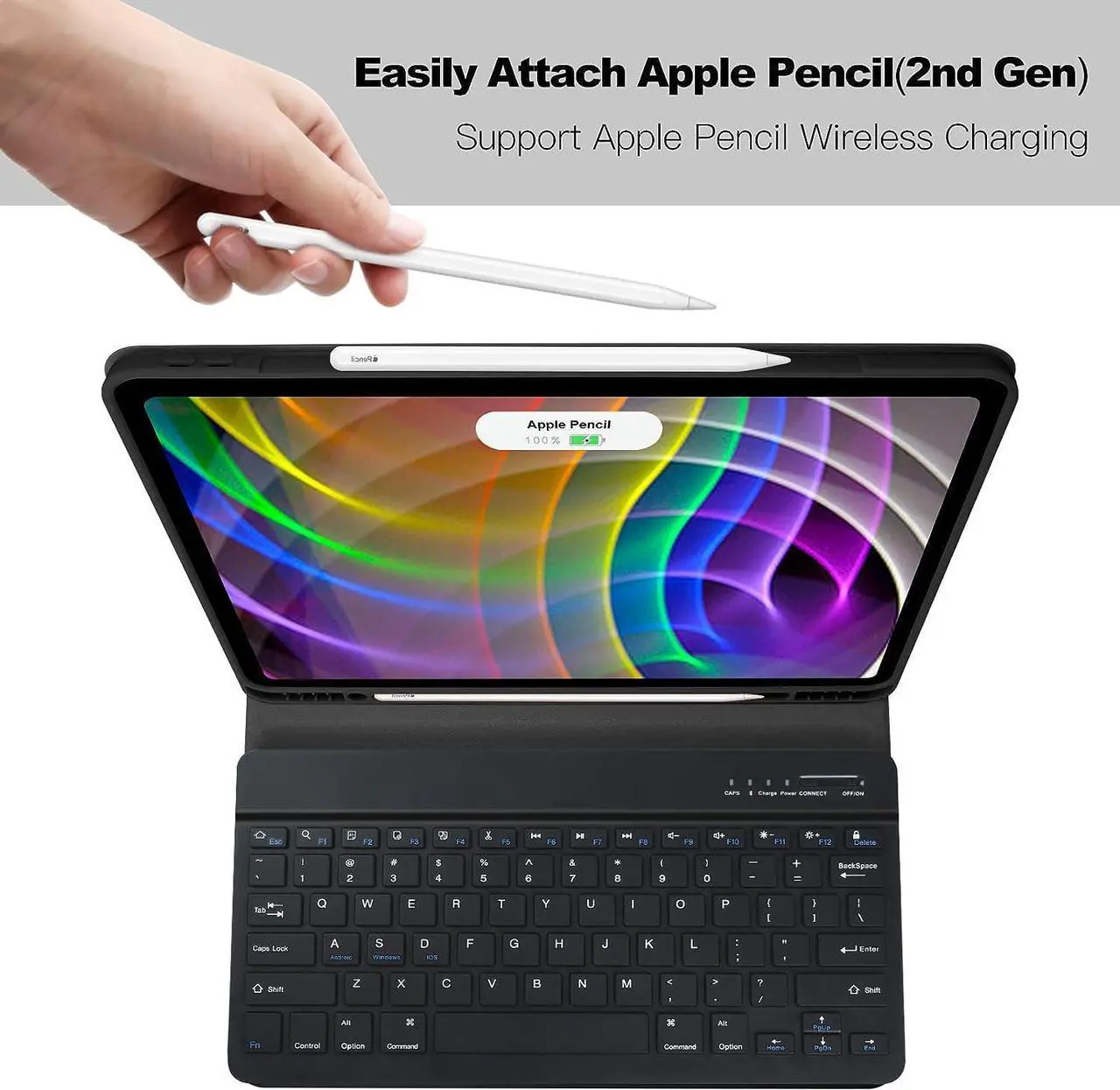 Alt view image 5 of 7 - Keyboard Case for iPad Pro 12.9 inch 2022 2021 2020 2018 6th / 5th / 4th / 3th Generation, Slim Protective Cover with Wireless Detachable Keyboard, Pencil Holder