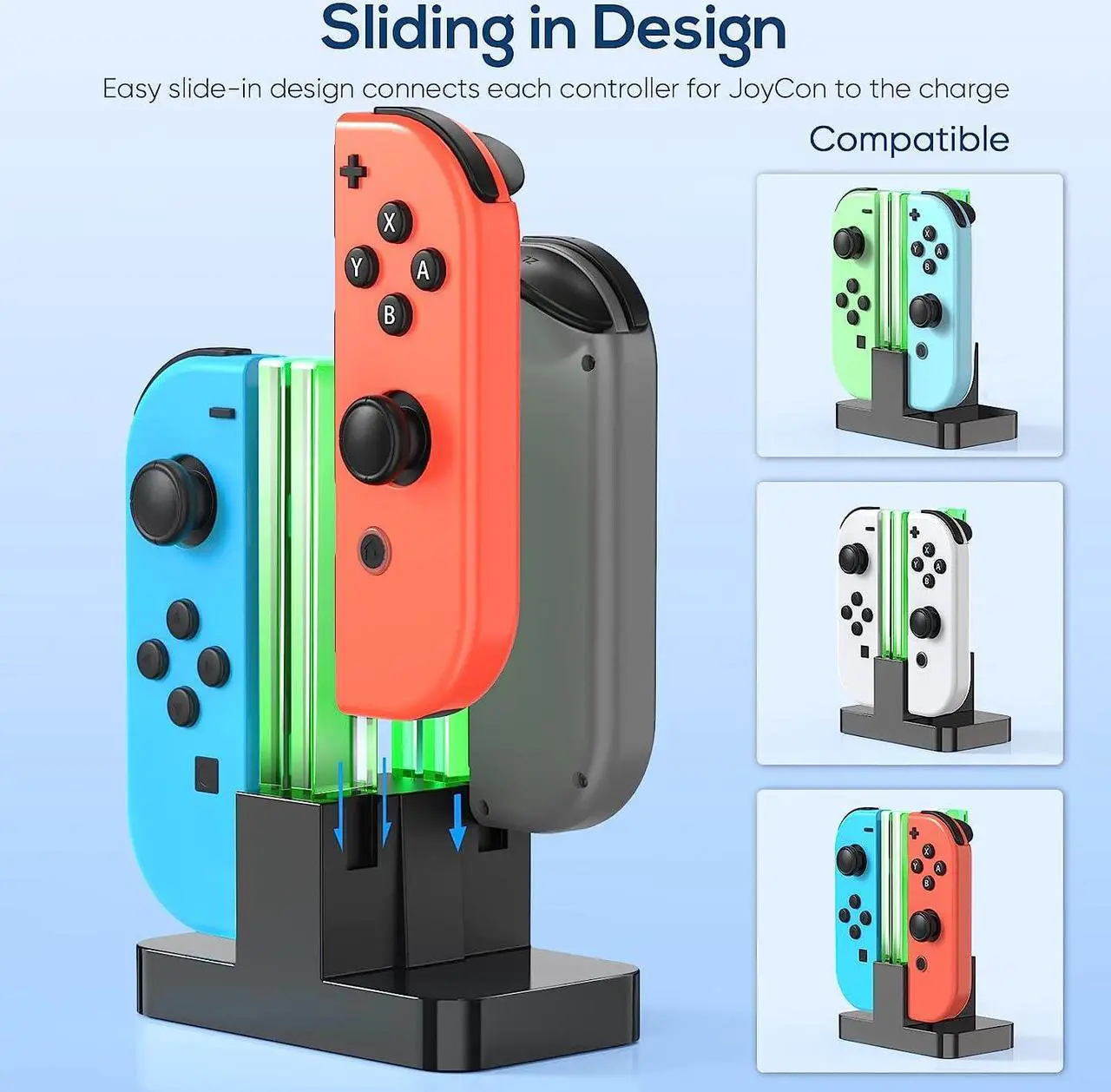 Alt view image 2 of 7 - Charging Dock Replacement for Switch & Charger for Switch OLED Joy Con, Charging Station for Switch with a USB Type-C Charging Cord- Black