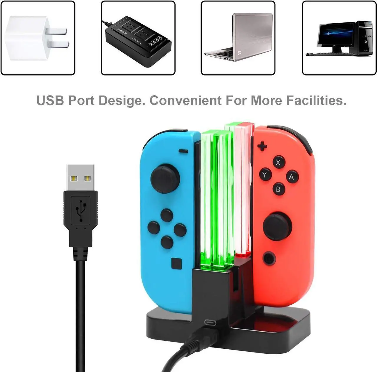 Alt view image 6 of 7 - Charging Dock Replacement for Switch & Charger for Switch OLED Joy Con, Charging Station for Switch with a USB Type-C Charging Cord- Black