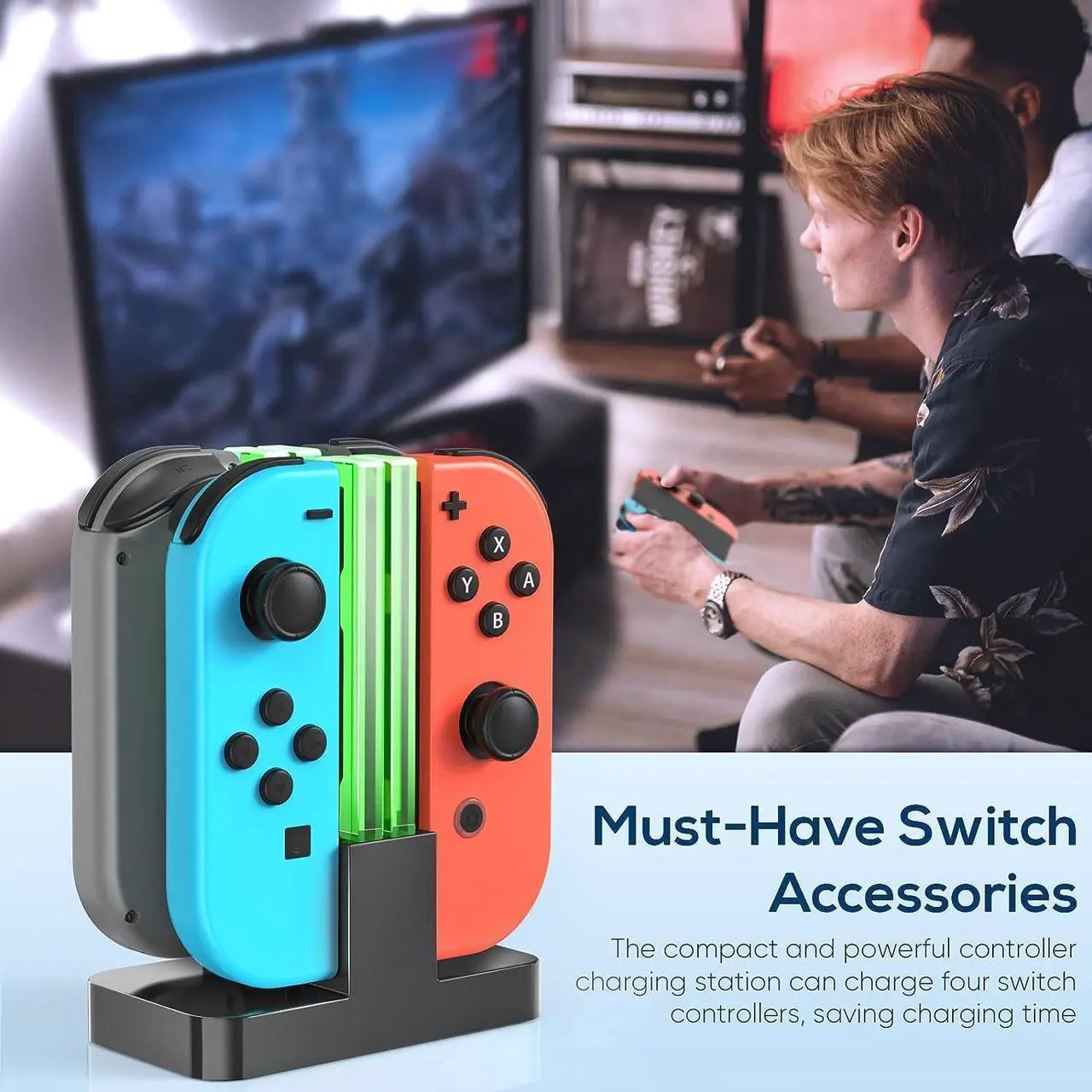 Alt view image 7 of 7 - Charging Dock Replacement for Switch & Charger for Switch OLED Joy Con, Charging Station for Switch with a USB Type-C Charging Cord- Black