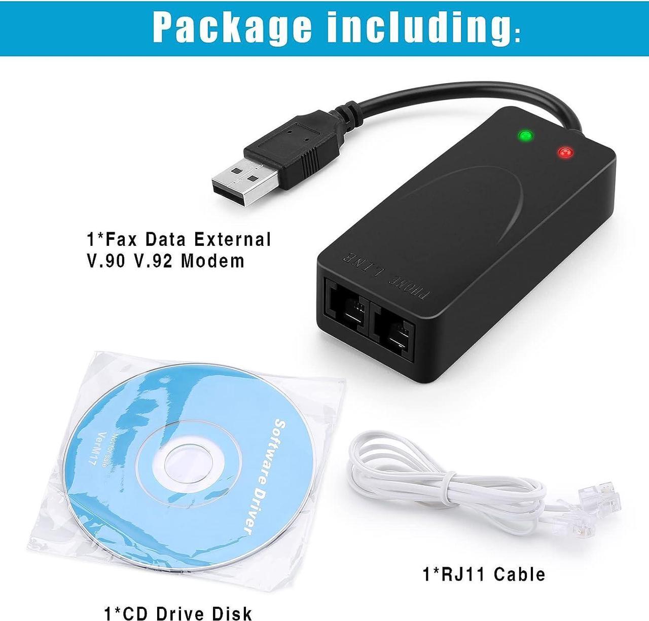 Alt view image 3 of 7 - USB 56K Voice Fax Data External V.90 V.92 Modem With Dual Ports, Compatible With Windows 98SE/2000/ME/XP/Vista/Win 7/Win 8/Win 10 Support Auto-Dial, Tone and Pulse Dialing, Auto Answer, Auto Retrain