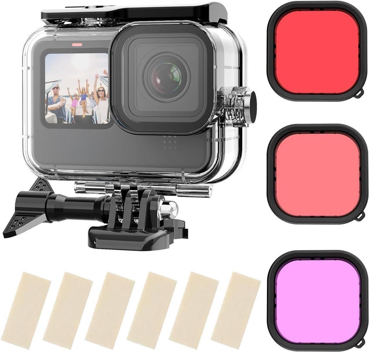 Main image of Waterproof Case with 3-Pack Dive Filter for GoPro Hero 12 Hero 11 Hero 10 Hero 9 Black Supports 60M/196FT Underwater Scuba Snorkeling Deep Diving with Red Magenta Filter Go Pro
