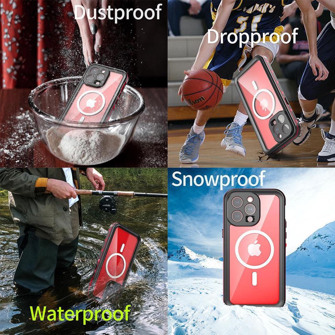 Alt view image 2 of 7 - for iPhone 15 Pro Max 6.7 inch Waterproof Case Magnetic, [Compatible with MagSafe][with Screen Protector][IP68 Underwater][Dustproof] Phone Cover for iPhone 15 Pro Max 6.7" Red