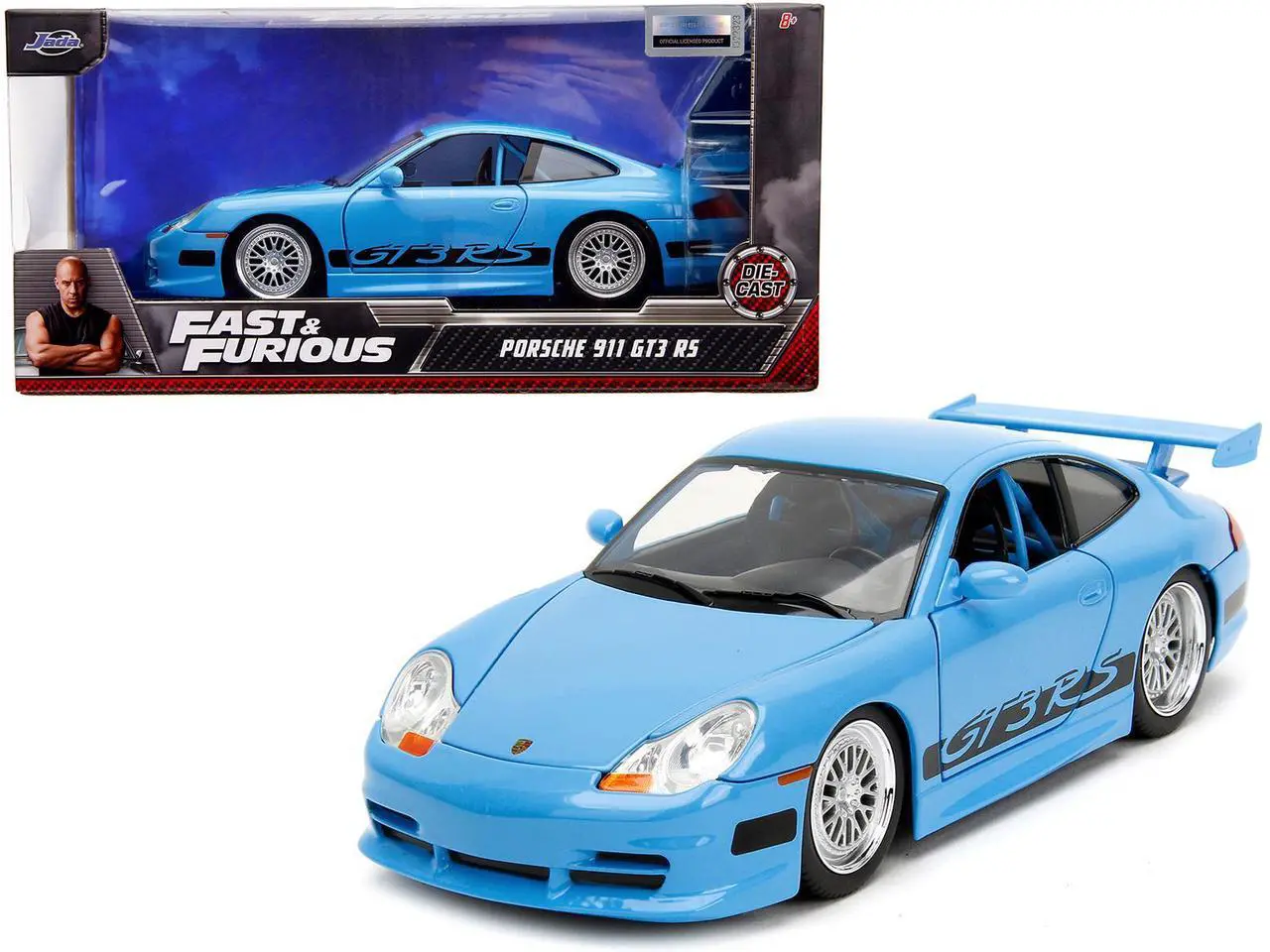 Alt view image 11 of 11 - Porsche 911 GT3 RS Light Blue with Black Accents "Fast & Furious" Movie 1/24 Diecast Model Car by Jada