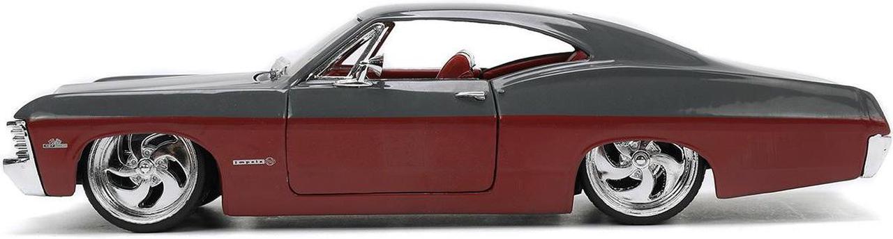 Alt view image 13 of 16 - 1967 Chevrolet Impala SS Gray and Burgundy with Burgundy Interior "Bigtime Muscle" Series 1/24 Diecast Model Car by Jada