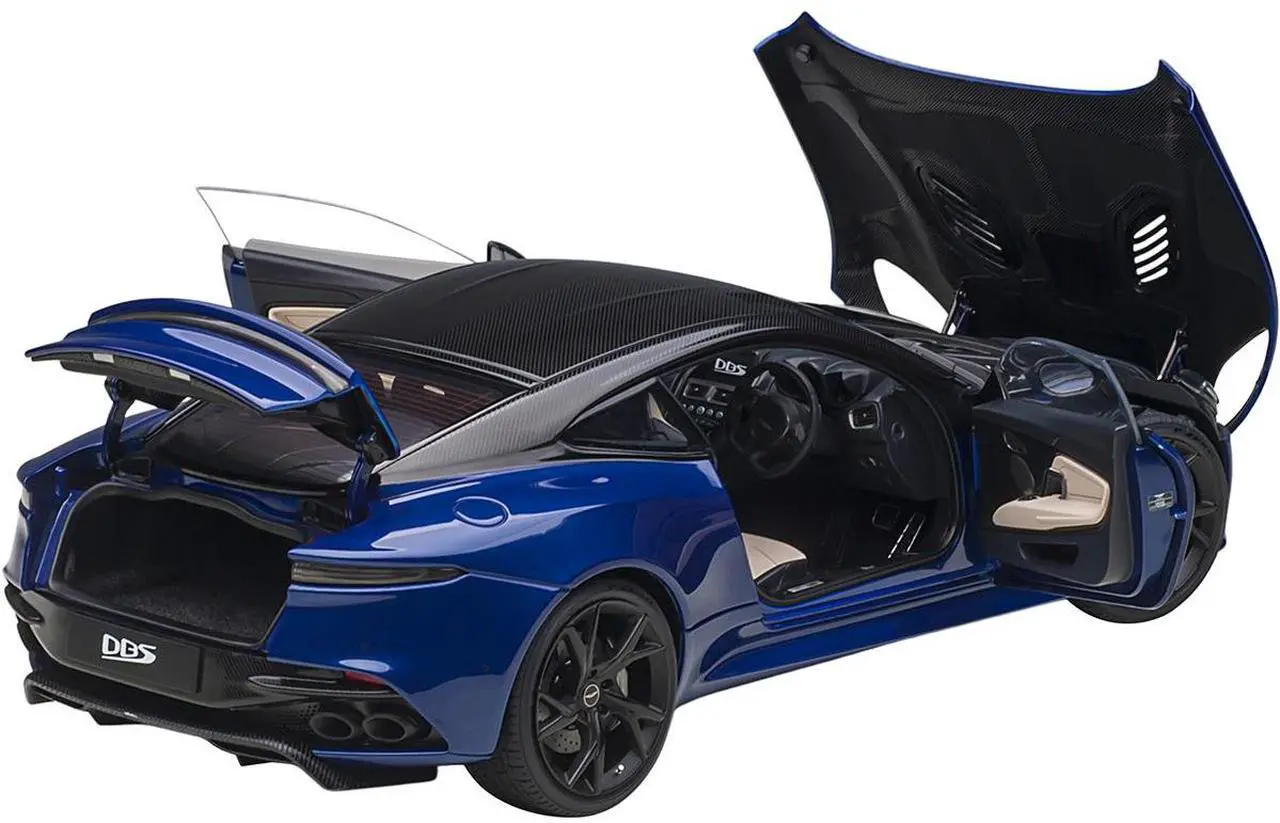 Alt view image 11 of 11 - Aston Martin DBS Superleggera RHD (Right Hand Drive) Zaffre Blue Metallic with Carbon Top and Carbon Accents 1/18 Model Car by Autoart