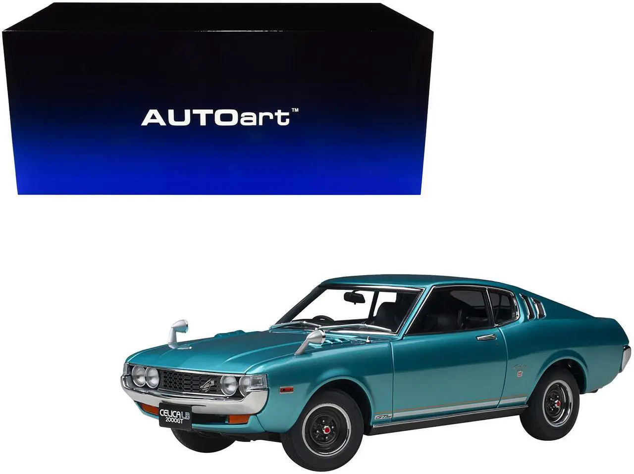 Alt view image 7 of 9 - 1973 Toyota Celica Liftback 2000GT (RA25) RHD (Right Hand Drive) Turquoise Blue Metallic 1/18 Model Car by Autoart
