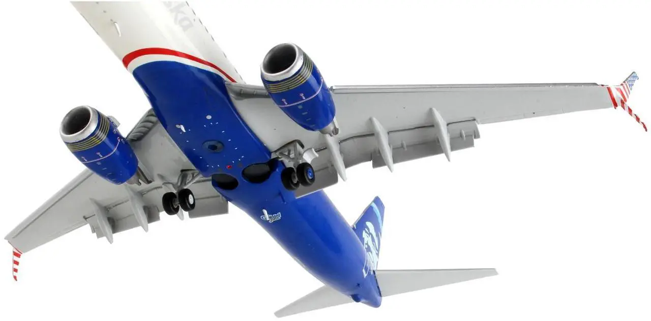 Alt view image 5 of 8 - Boeing 737-800 Commercial Aircraft with Flaps Down "Alaska Airlines" White and Blue 1/200 Diecast Model Airplane by GeminiJets