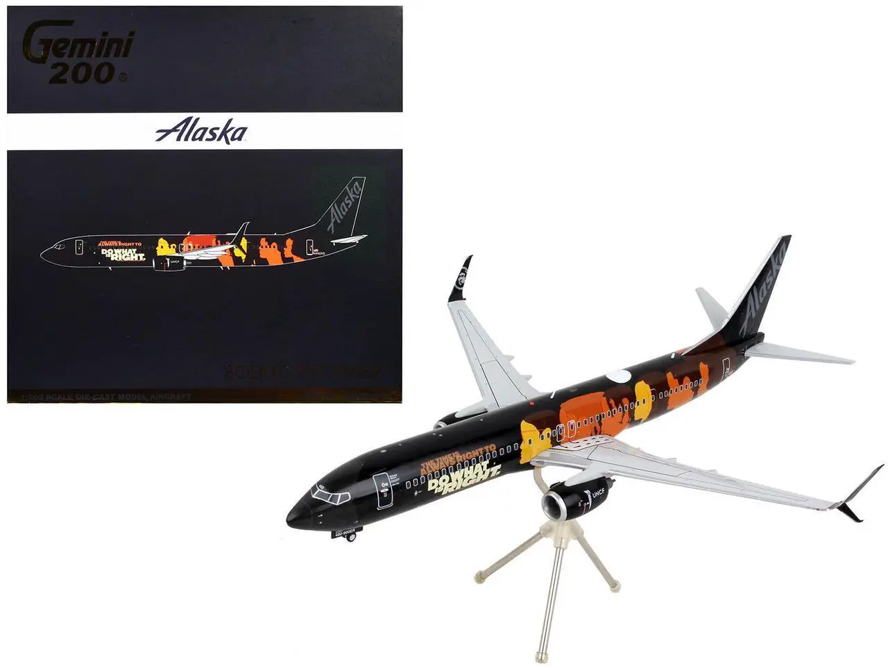 Alt view image 6 of 6 - Boeing 737-900ER Commercial Aircraft "Alaska Airlines" Black w/Graphics "Gemini 200" 1/200 Diecast Model Airplane by GeminiJets
