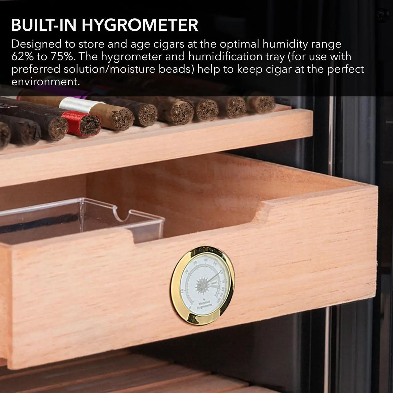 Alt view image 12 of 15 - Whynter Stainless Steel 1.2 cu. ft. Cigar Cooler Humidor