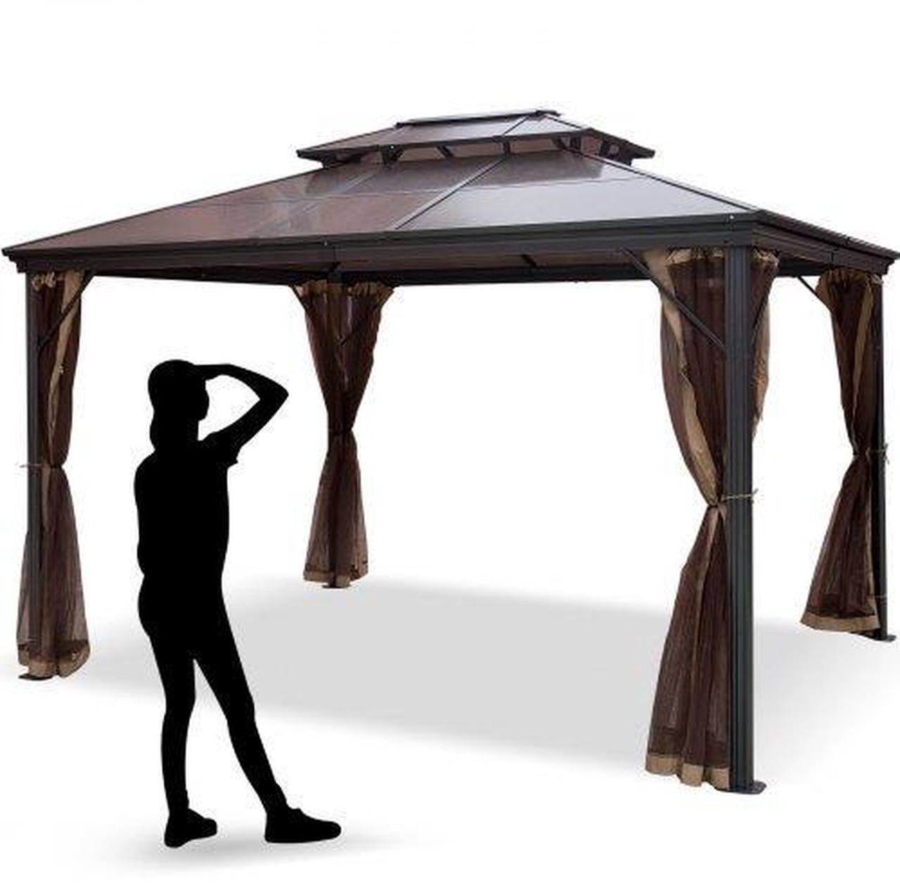 Alt view image 2 of 2 - VEVOR Patio Gazebo Canopy Hardtop With Mosquito Netting 10x10 Ft Outdoor Gazebo Canopy