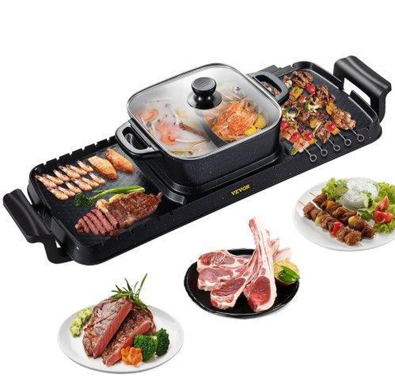 Alt view image 2 of 2 - VEVOR 2 in 1 Electric Grill and Hot Pot, 2400W BBQ Pan Grill and Hot Pot, Multifunctional Teppanyaki Grill Pot with Dual Temp Control, Smokeless Hot Pot Grill with Nonstick Coating for 1-8 People