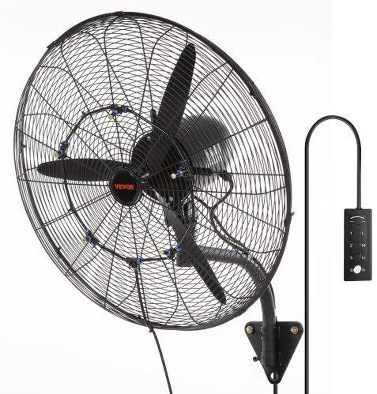 Alt view image 2 of 2 - VEVOR Wall-Mount Misting Fan, 24 Inch, 3-speed High Velocity Max. 7000 CFM, Waterproof Oscillating Industrial Wall Fan, Commercial or Residential for Warehouse, Greenhouse, Workshop, Black, ETL Listed