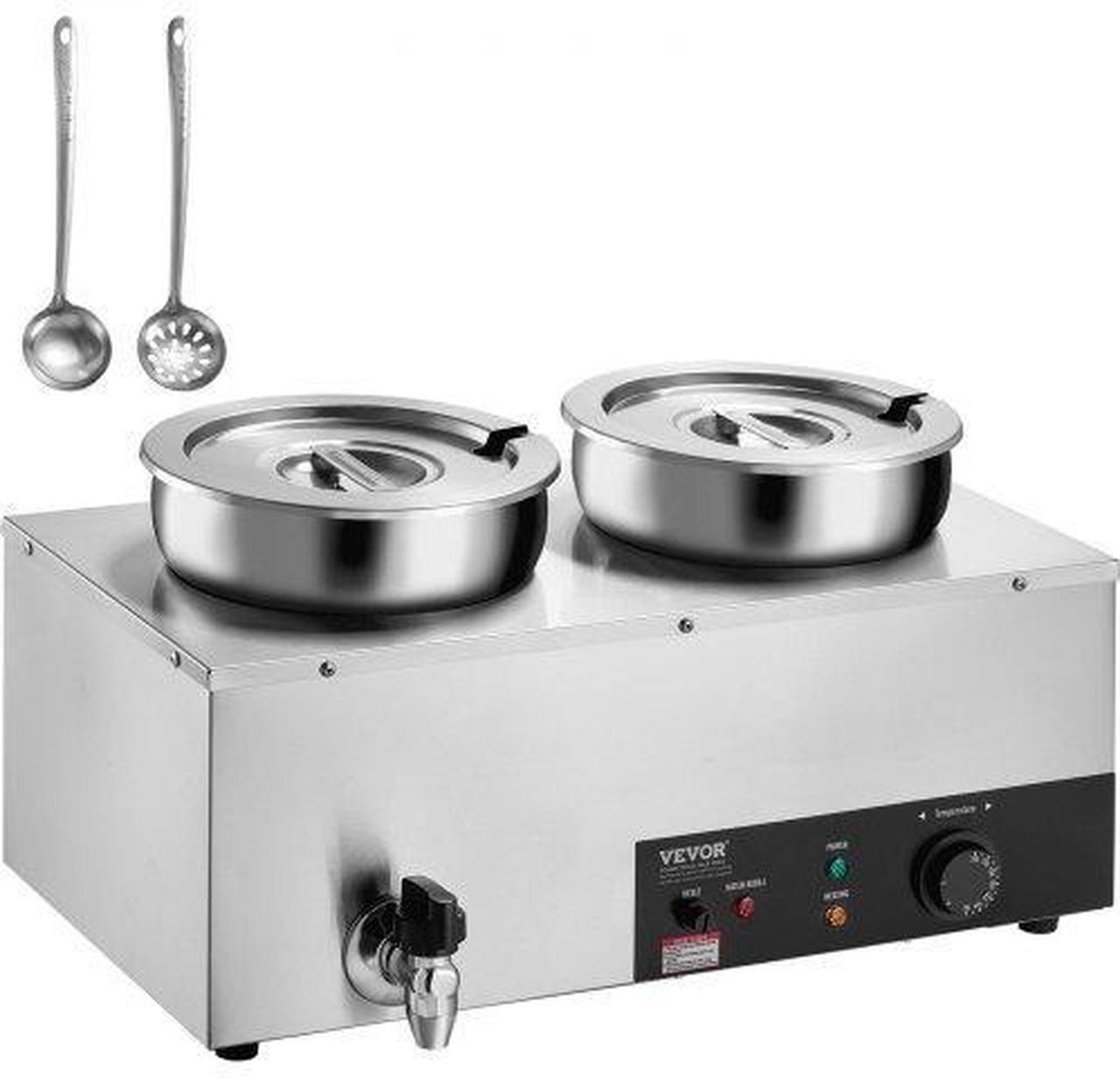 Alt view image 2 of 2 - VEVOR Electric Soup Warmer, Dual 7.4QT Stainless Steel Round Pot 86~185F Adjustable Temp, 1200W Commercial Bain Marie with Anti-dry Burn and Reset Button, Soup Station for Restaurant, Buffet, Silver