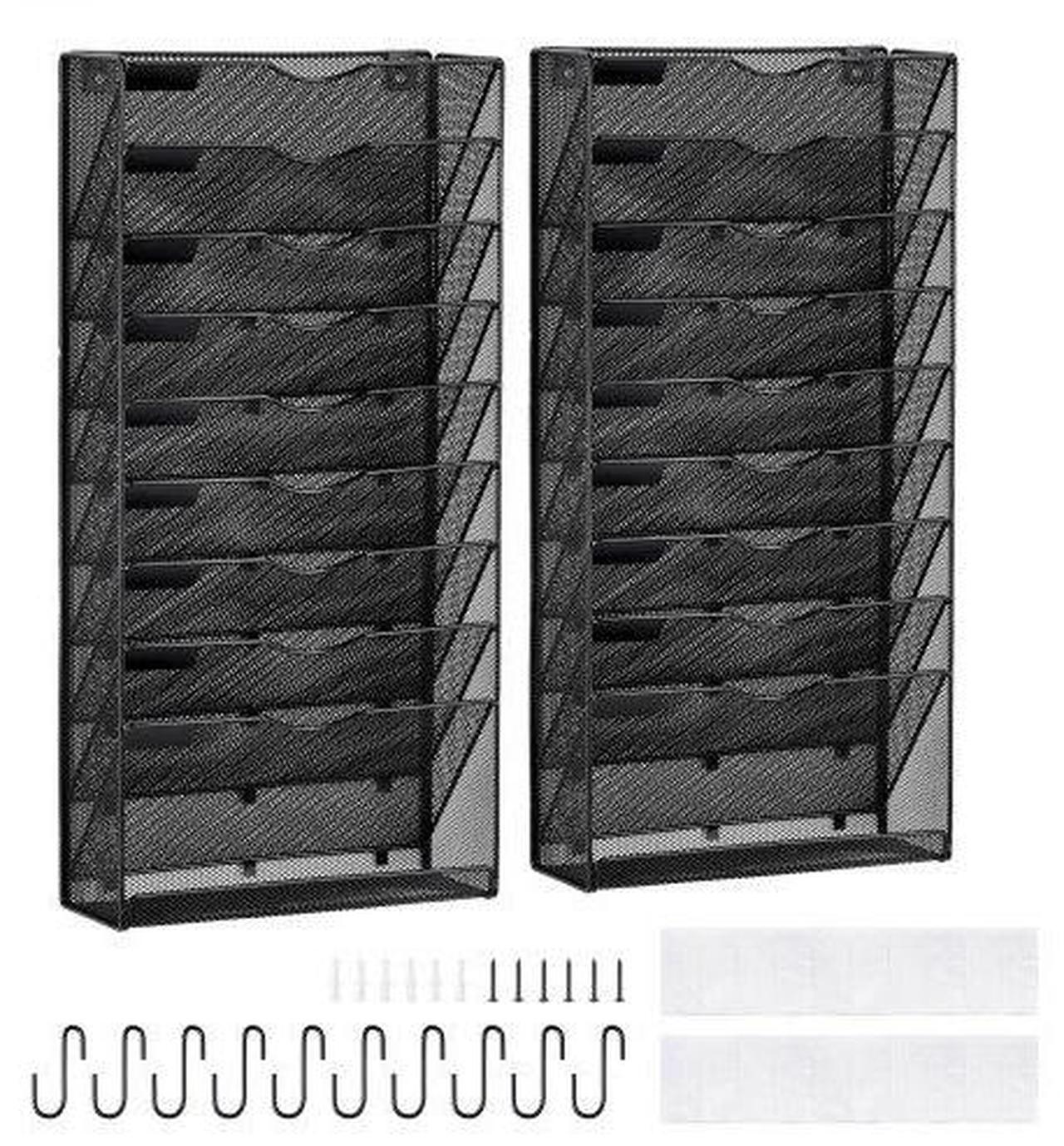 Main image of VEVOR  File Wall Rack, Two-Piece 10 Pockets Mesh Wall File Holder, Wall Mounted Magazine Mail Paper & Document Storage Folder, Metal Wall File Organizer with Nametag Label, for Office Home & School