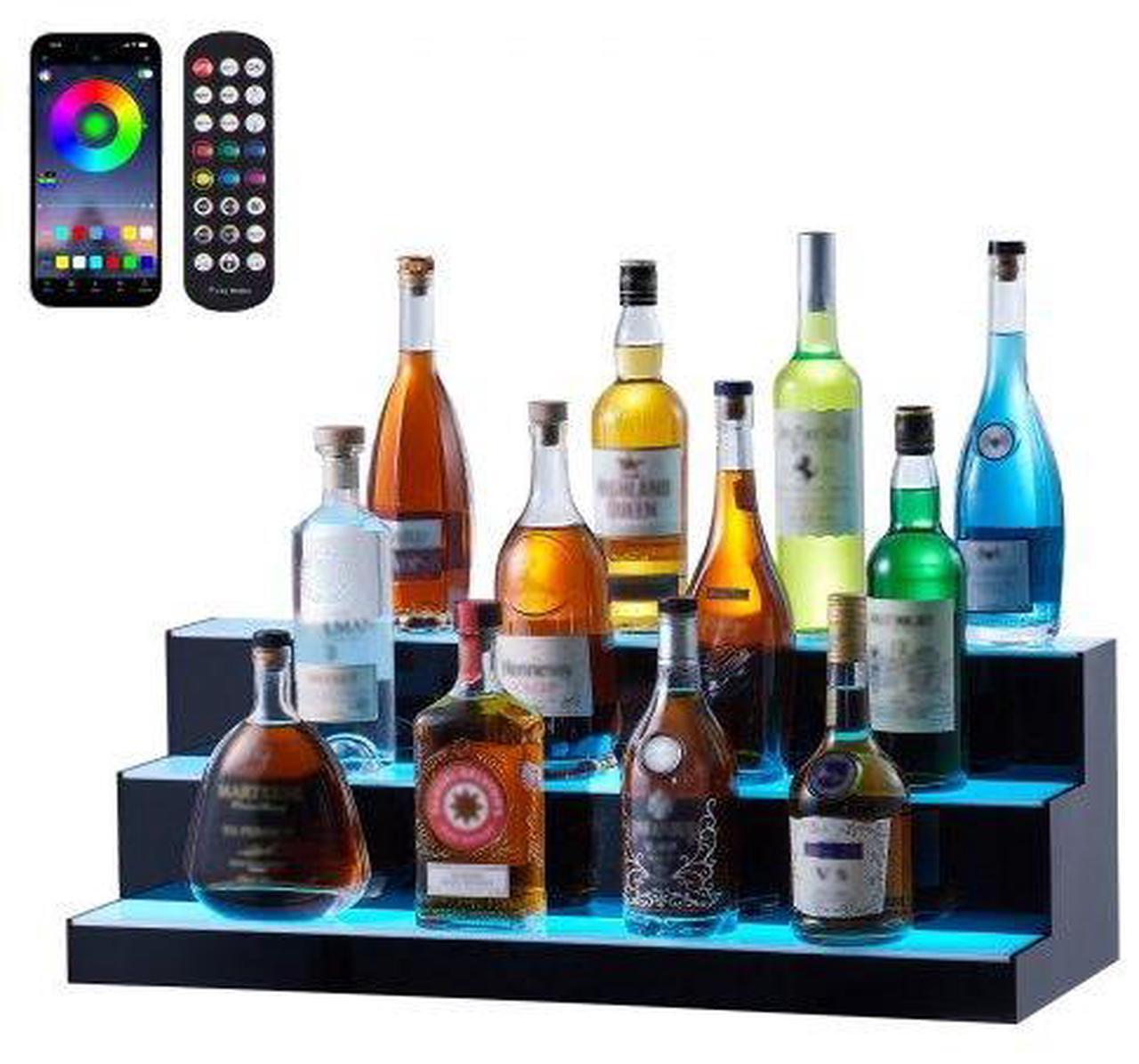 Alt view image 3 of 3 - VEVOR LED Lighted Liquor Bottle Display Bar Shelf RF & App Control 30" 3-Step