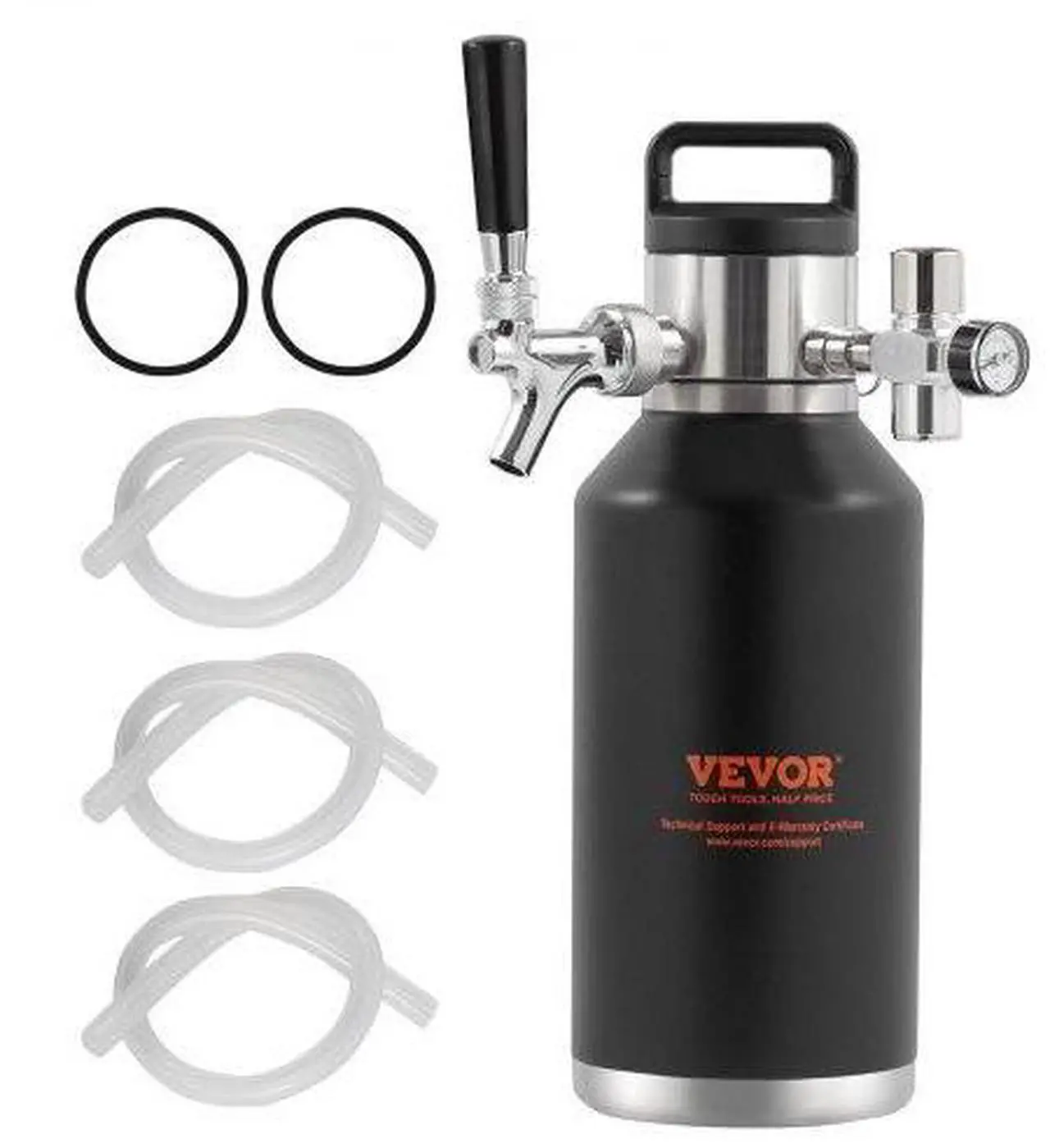 Alt view image 2 of 2 - VEVOR Beer Growler Tap System, 64Oz 1.89L Mini Keg, 304 Stainless Steel Pressurized Beer Growler, Keg Growler with Pressure Display, CO2 Regulator Faucet, Leak-Proof Ring For Draft Homebrew Craft Beer