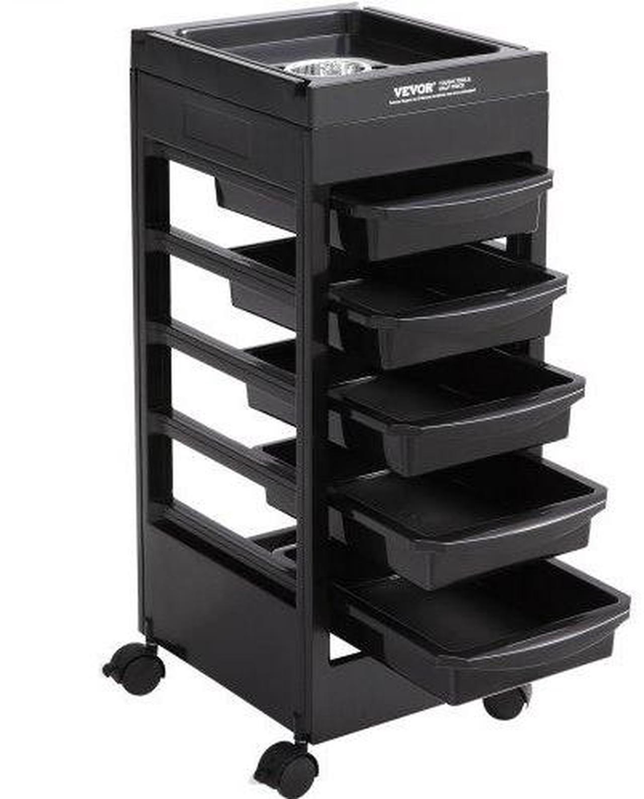 Alt view image 12 of 14 - VEVOR Beauty Salon Trolley Cart, Plastic Salon Rolling Cart for Stylist with 5 Removable Drawers & Dryer Holder, Rolling Hairdressing Cart with 4 Wheels (2 Lockable) for Beauty SPA Barbershop